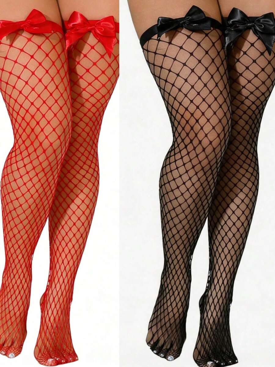 Fishnet Stocking Women - Bas résille à nœuds décoratifs, bas